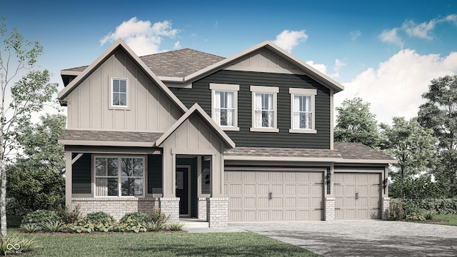 1075 Marston Ln, Avon, IN 46123 - craftsman inspired home featuring a garage, brick siding, driveway, roof with shingles, and board and batten siding