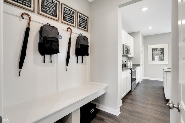 1075 Marston Ln, Avon, IN 46123 - mudroom with baseboards, dark wood finished floors, and recessed lighting