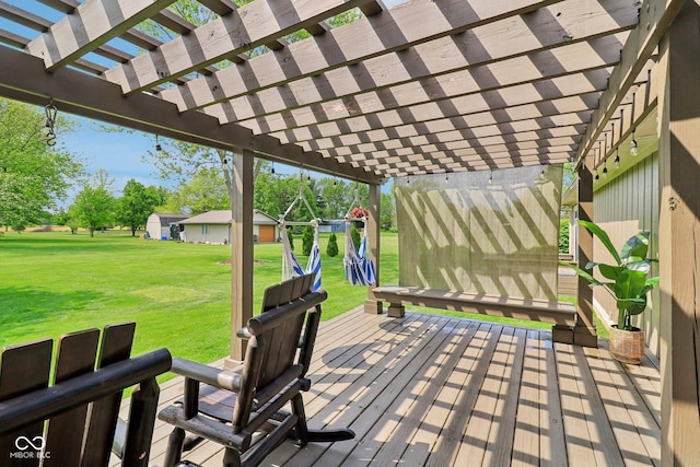 4732 Ferguson Rd, Indianapolis, IN 46239 - wooden deck featuring a pergola and a lawn
