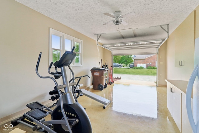 4732 Ferguson Rd, Indianapolis, IN 46239 - workout room with a textured ceiling and a ceiling fan