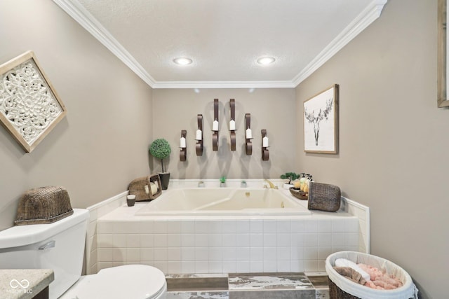4732 Ferguson Rd, Indianapolis, IN 46239 - full bath with toilet, ornamental molding, a garden tub, a textured ceiling, and recessed lighting