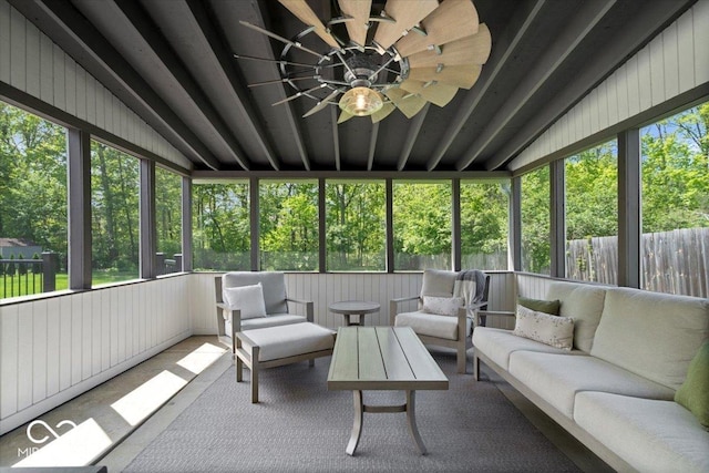 10444 Collingswood Ln, Fishers, IN 46037 - sunroom with an outdoor hangout area, a ceiling fan, healthy amount of natural light, and lofted ceiling