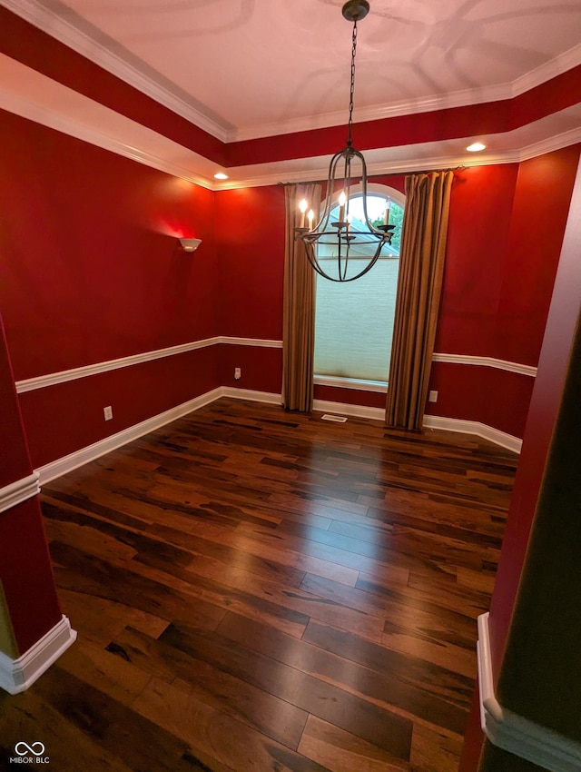 9640 Bramblewood Way, Carmel, IN 46032 - unfurnished dining area featuring hardwood / wood-style floors, crown molding, a chandelier, and baseboards