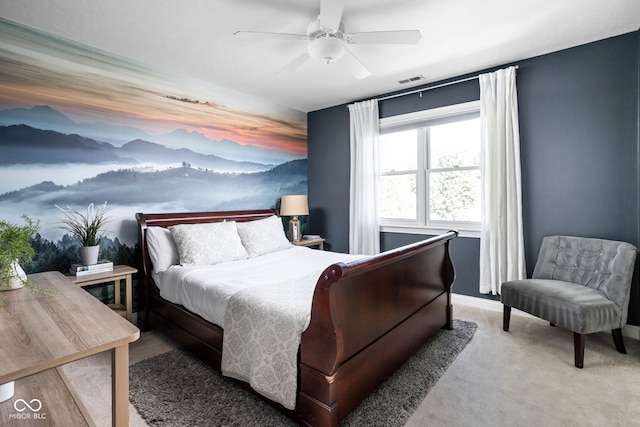 4956 Waterside Cir, Carmel, IN 46033 - bedroom featuring carpet, ceiling fan, a mountain view, and baseboards