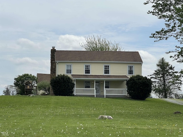 1345 E County Road 300 S, New Castle, IN 47362 - view of front of house featuring a chimney, a porch, and a front yard
