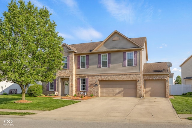 view of front of house featuring concrete driveway, brick siding, and a garage