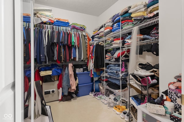 walk in closet featuring carpet floors