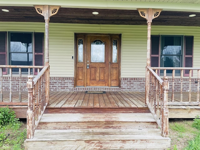 4706 W Old Trail Rd, Knightstown, IN 46148 - doorway to property featuring covered porch