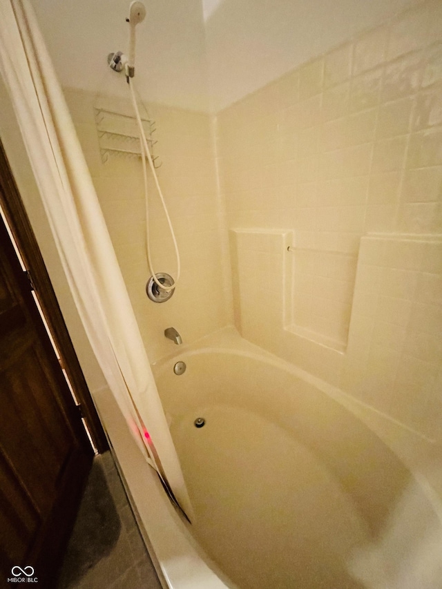 4706 W Old Trail Rd, Knightstown, IN 46148 - full bathroom featuring shower / bath combo with shower curtain