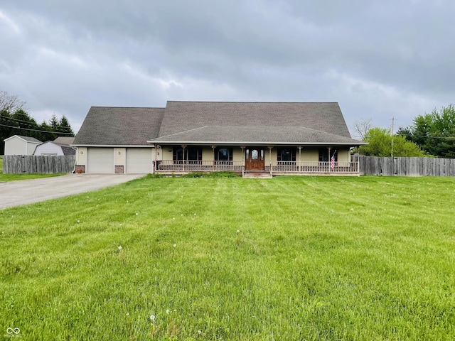 4706 W Old Trail Rd, Knightstown, IN 46148 - view of front of property with covered porch, driveway, an attached garage, and roof with shingles