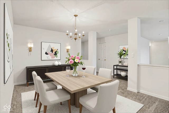 7156 Chemistry Ct, Indianapolis, IN 46239 - dining area featuring light colored carpet, a chandelier, and baseboards