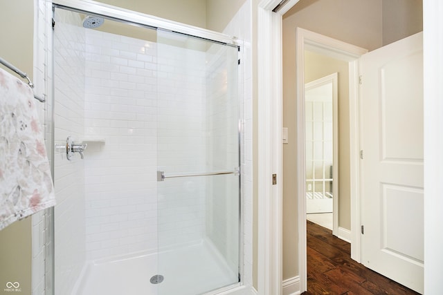 14003 Grannan Ln, Carmel, IN 46074 - bathroom with wood finished floors and a stall shower