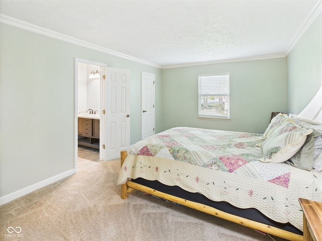 1356 S Catamaran Cir, Cicero, IN 46034 - carpeted bedroom featuring ornamental molding, a sink, baseboards, and connected bathroom