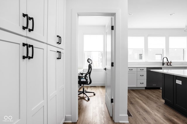127 Monon Green Blvd, Carmel, IN 46032 - office area featuring wood finished floors and a sink
