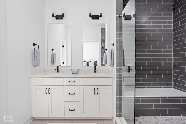127 Monon Green Blvd, Carmel, IN 46032 - full bathroom with tiled shower and double vanity