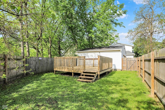 view of yard featuring a wooden deck