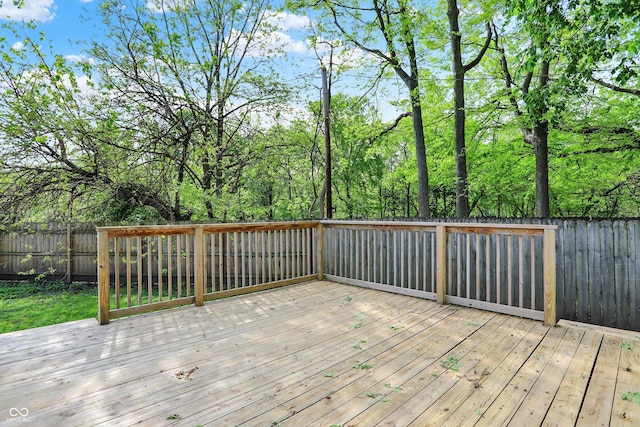 wooden deck with a fenced backyard