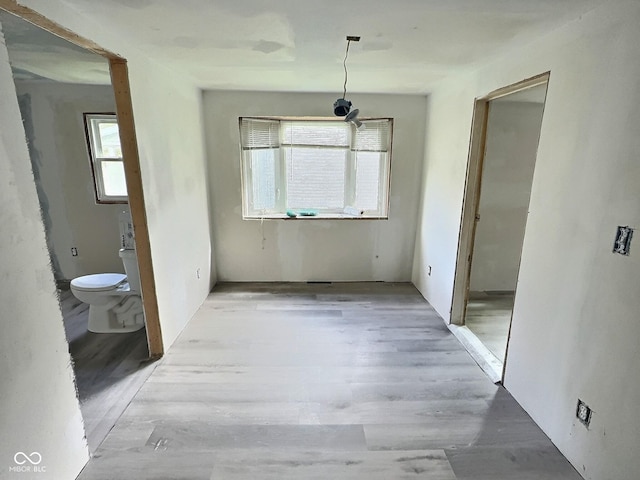 unfurnished dining area featuring plenty of natural light and light wood-type flooring