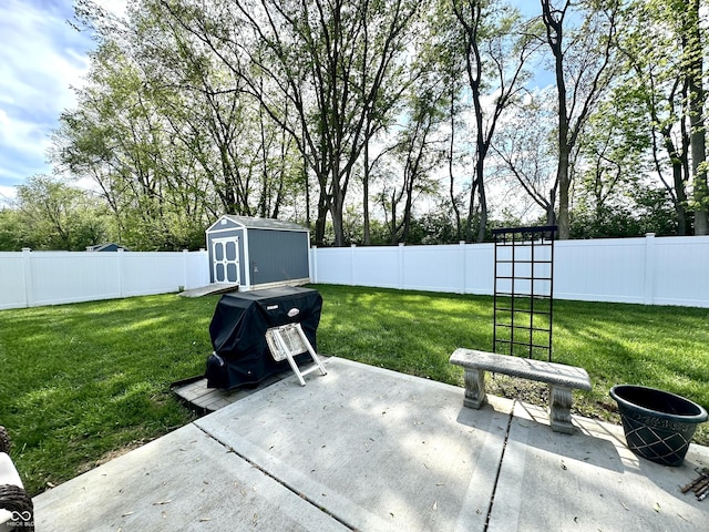 view of patio / terrace featuring a shed and an outdoor structure