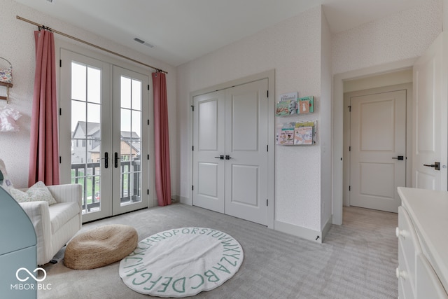 17346 Newton Main St, Westfield, IN 46074 - doorway to outside with french doors, light carpet, and baseboards