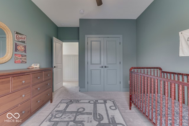 17346 Newton Main St, Westfield, IN 46074 - bedroom featuring a closet, ceiling fan, light colored carpet, and a nursery area