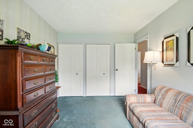 living area featuring carpet flooring