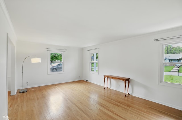 6825 Farmleigh Dr, Indianapolis, IN 46220 - spare room featuring light wood-type flooring, baseboards, and crown molding