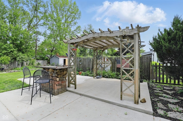 6825 Farmleigh Dr, Indianapolis, IN 46220 - view of patio with a pergola, a storage shed, and an outdoor structure