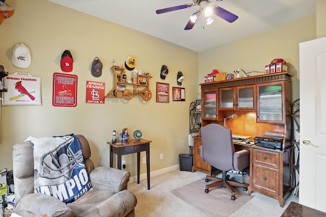 1663 Sweetgum Dr, Greenwood, IN 46143 - office space featuring a ceiling fan, light colored carpet, and baseboards