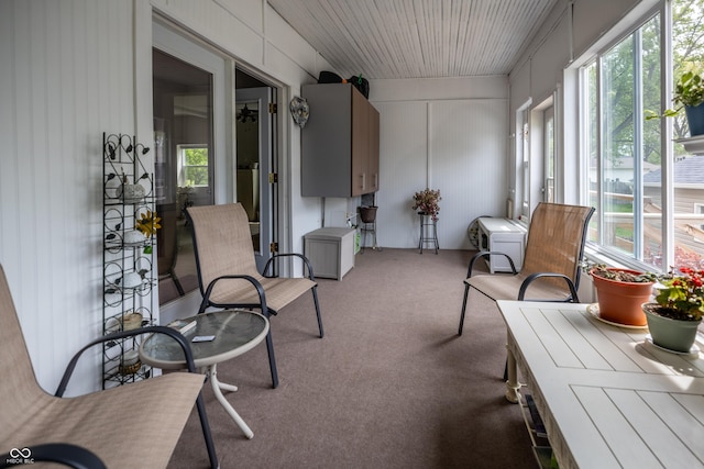 sunroom / solarium featuring healthy amount of natural light and carpet floors