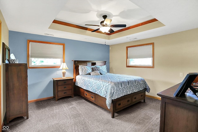 2769 S 800 W, Indianapolis, IN 46239 - bedroom featuring a raised ceiling, light carpet, baseboards, and a ceiling fan