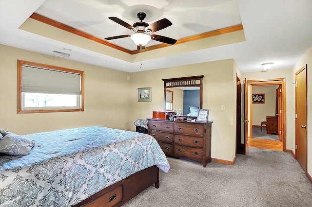 2769 S 800 W, Indianapolis, IN 46239 - bedroom with a raised ceiling, carpet floors, ornamental molding, baseboards, and a ceiling fan