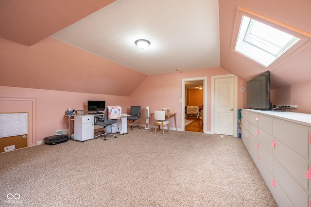 4890 Benthaven Dr E, Bargersville, IN 46106 - carpeted office with vaulted ceiling, a skylight, and baseboards