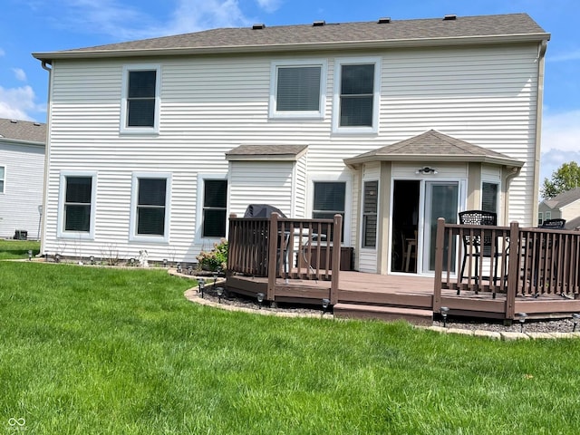 14058 Southwood Cir, Fishers, IN 46037 - back of house featuring a wooden deck and a yard