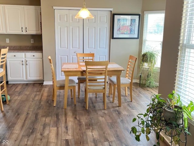 14058 Southwood Cir, Fishers, IN 46037 - dining area featuring dark wood-style floors and baseboards