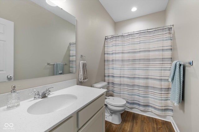 5375 Citadel Dr, Noblesville, IN 46062 - bathroom featuring wood finished floors, vanity, toilet, and recessed lighting