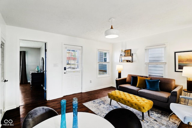 253 E Minnesota St, Indianapolis, IN 46225 - living room featuring dark wood-style floors and baseboards