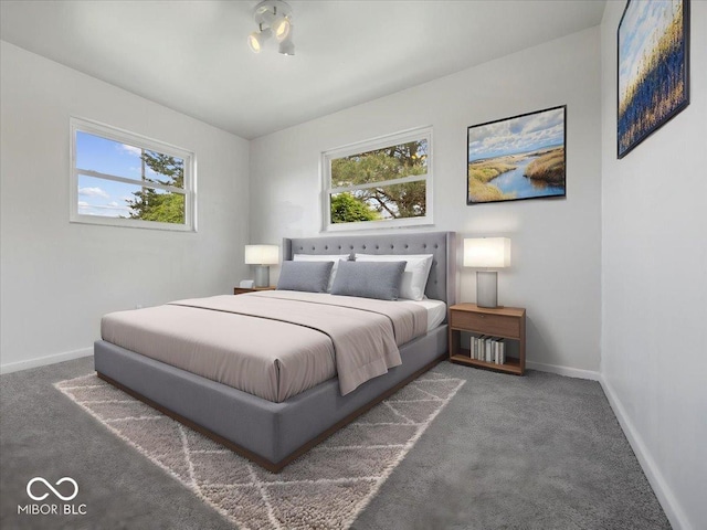 bedroom with baseboards and carpet