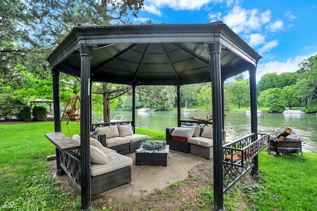 1530 E 75th St, Indianapolis, IN 46240 - view of patio with a gazebo, a water view, and an outdoor hangout area