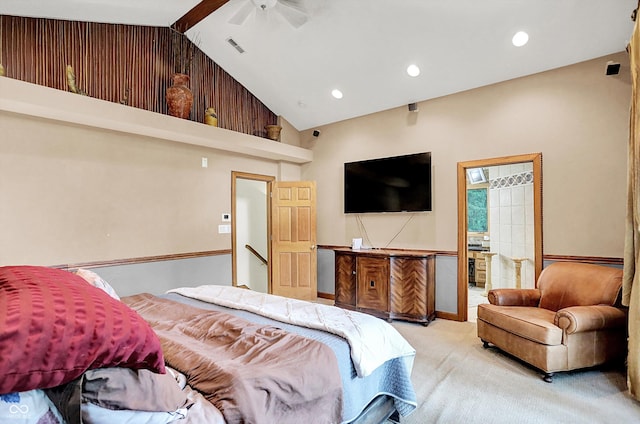 1530 E 75th St, Indianapolis, IN 46240 - carpeted bedroom with high vaulted ceiling, recessed lighting, and ceiling fan