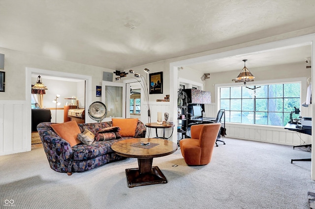 1530 E 75th St, Indianapolis, IN 46240 - living room with carpet flooring, a wainscoted wall, and a decorative wall