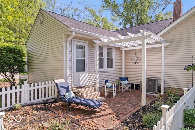 744 Gilbert Ave, Indianapolis, IN 46227 - view of patio / terrace with central AC unit, a pergola, and fence