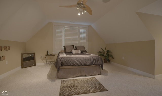 4363 E State Road 252, Franklin, IN 46131 - bedroom featuring carpet floors, lofted ceiling, baseboards, and ceiling fan