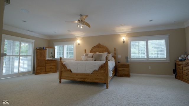 4363 E State Road 252, Franklin, IN 46131 - bedroom with crown molding, light colored carpet, a ceiling fan, and baseboards