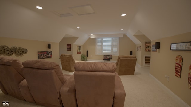 4363 E State Road 252, Franklin, IN 46131 - carpeted home theater featuring lofted ceiling, baseboards, and recessed lighting