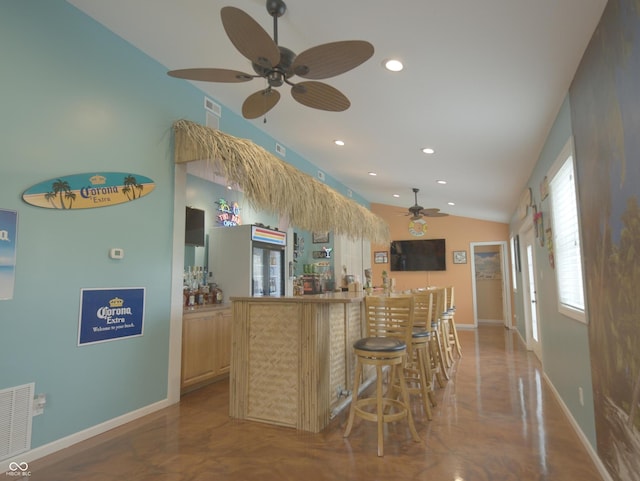 4363 E State Road 252, Franklin, IN 46131 - community bar area featuring a ceiling fan, baseboards, vaulted ceiling, and recessed lighting