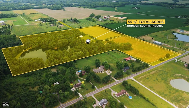 4363 E State Road 252, Franklin, IN 46131 - aerial view of sparsely populated area featuring property parcel outlined and a large body of water