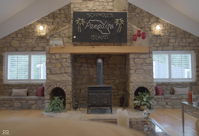 4363 E State Road 252, Franklin, IN 46131 - living area featuring a wood stove, a fireplace, and wood finished floors