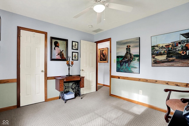 7655 N Kitchen Rd, Mooresville, IN 46158 - living area with baseboards, light colored carpet, and ceiling fan