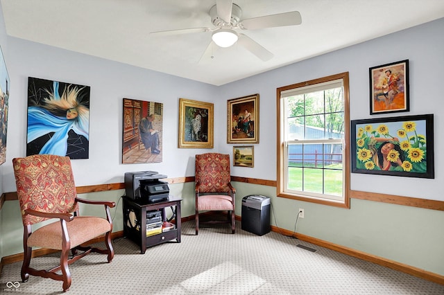 7655 N Kitchen Rd, Mooresville, IN 46158 - living area with carpet flooring, baseboards, and ceiling fan